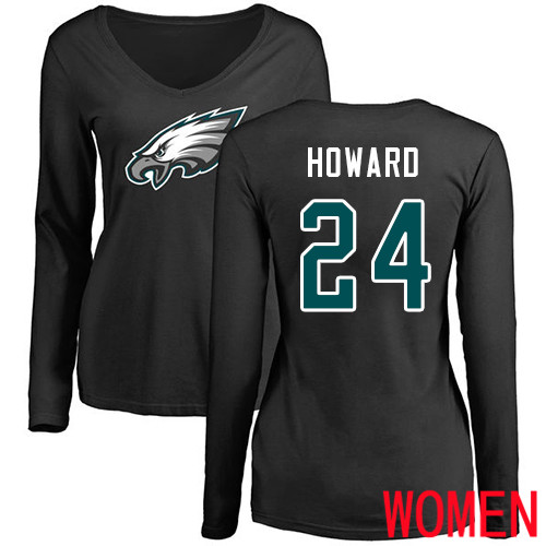 Women NFL Philadelphia Eagles 24 Jordan Howard Black Name and Number Logo Slim Fit Long Sleeve